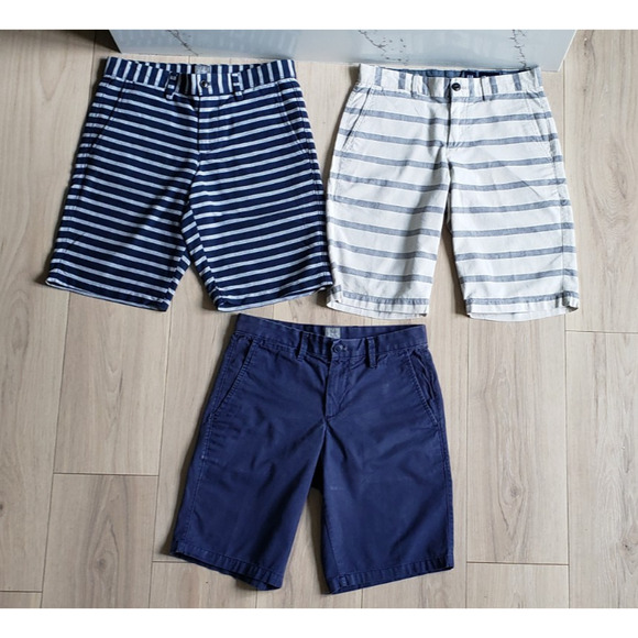 GAP Shorts Lot Mens 29 3pc Stripe Navy Blue Grey Khaki Chino Cotton Summer Set - Picture 2 of 15
